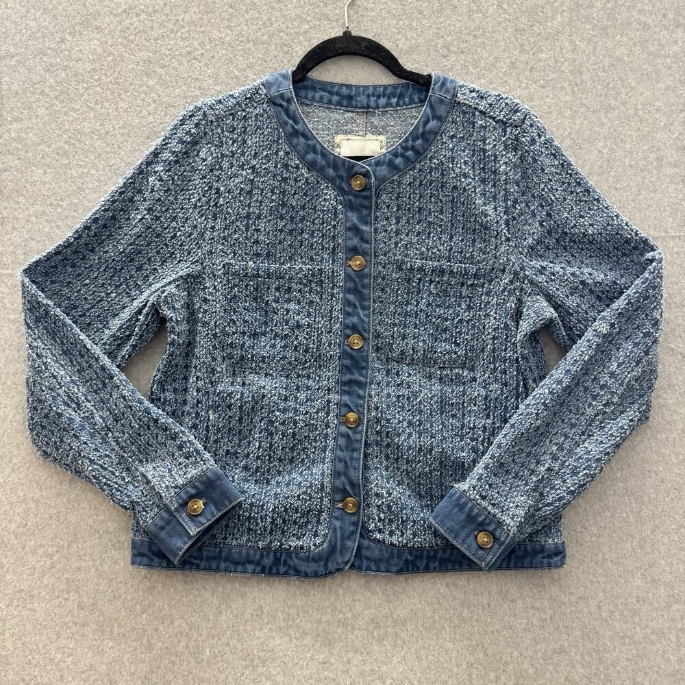 Tommy Bahama Cotton Tweed Textured Jacket Sz M Blue Denim Old Money Minimalist